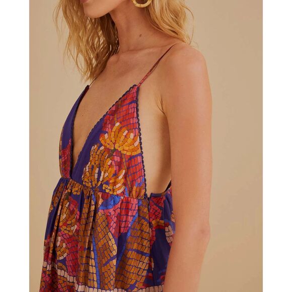 Farm Rio Blue Forest Mosaic Sleeveless Maxi Dress Medium M NEW - Picture 4 of 4